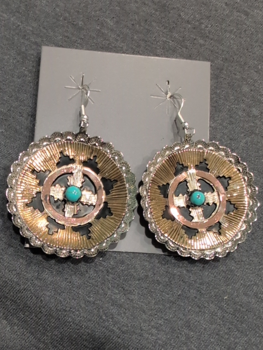 Navajo Made Turquoise Accent Mixed-Metal Round Drop Earrings